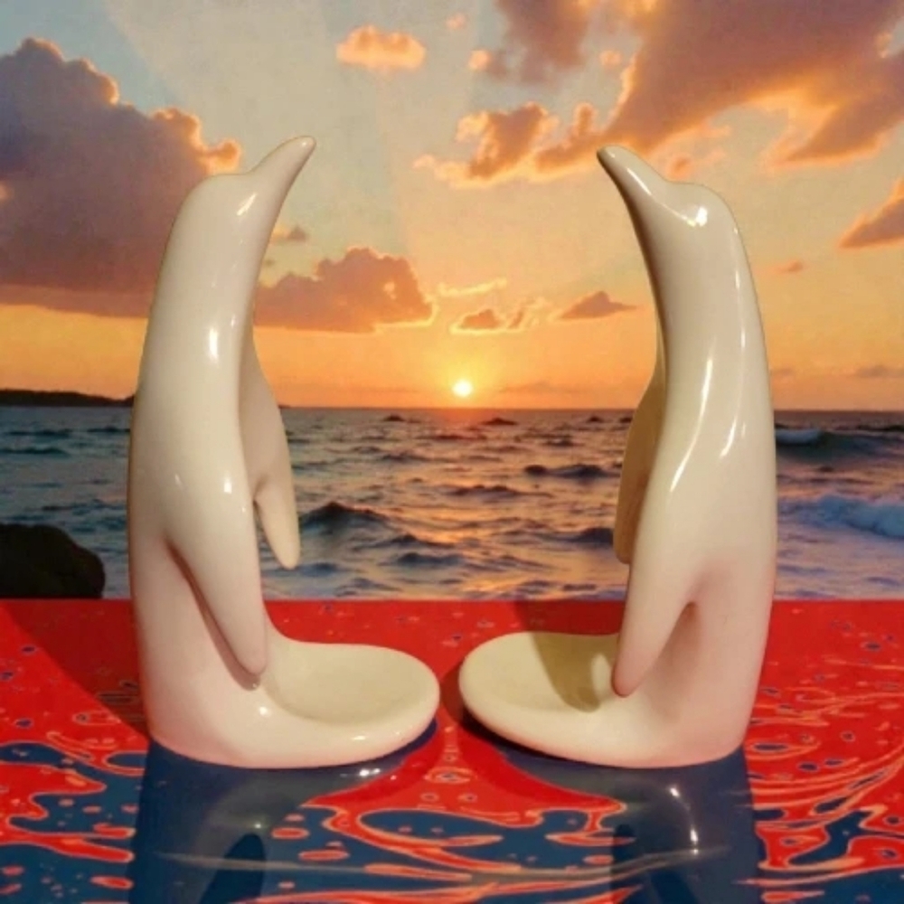 Vtg "Dept 56" Penguin Porcelain Votive Candle Holders Glossy White Made In Italy